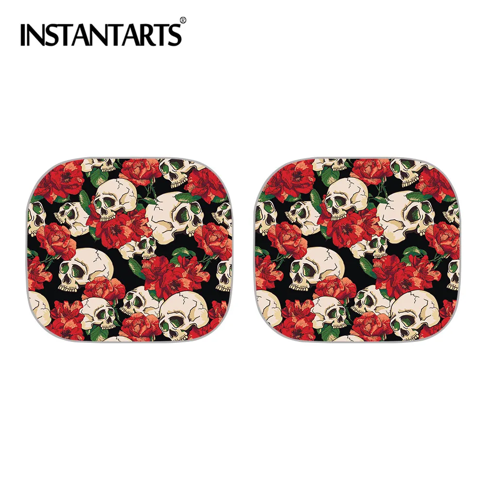 

INSTANTARTS Rose Sugar Skull Pattern 2pcs/Set Car Window Shade Sunshade for Car Windows Heat Reflector Auto Windshield Sunshades