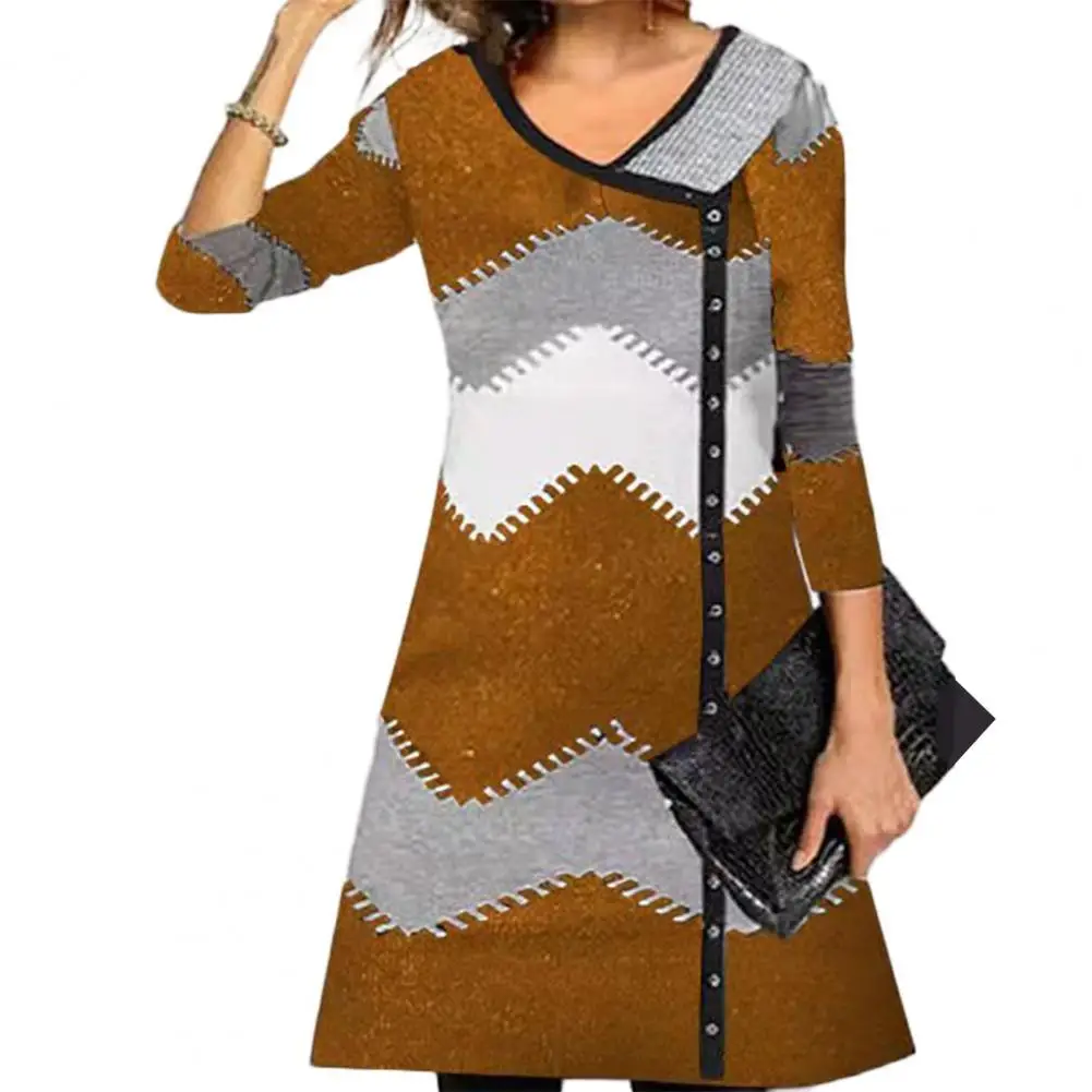 

Женское винтажное платье с V-образным вырезом, свободное осеннее платье в стиле пэчворк, повседневная одежда на новый год 2022, элегантные пла...