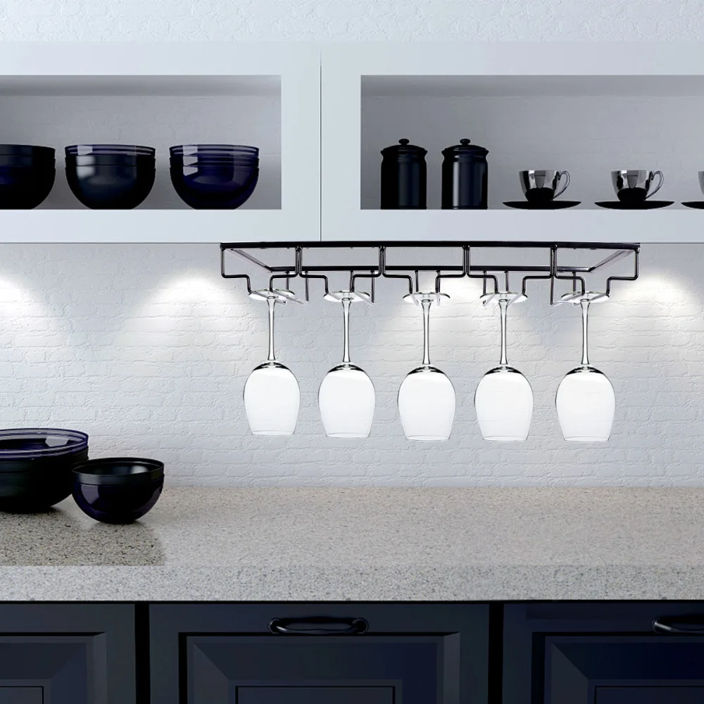 

Iron Art Glass Cup Holder Durable Glass Rack Glass Hanger Glass Hanging Stand for Bar Home (Black, 4-Slot )