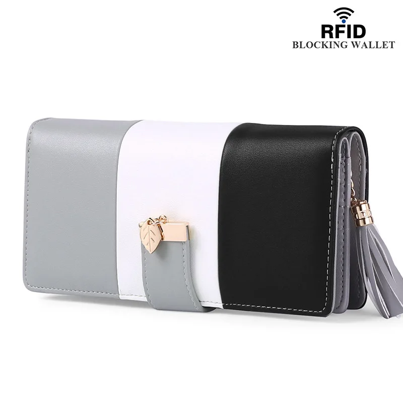 Женский функциональный кошелек с рчид блокировкой кожаный Длинный на молнии