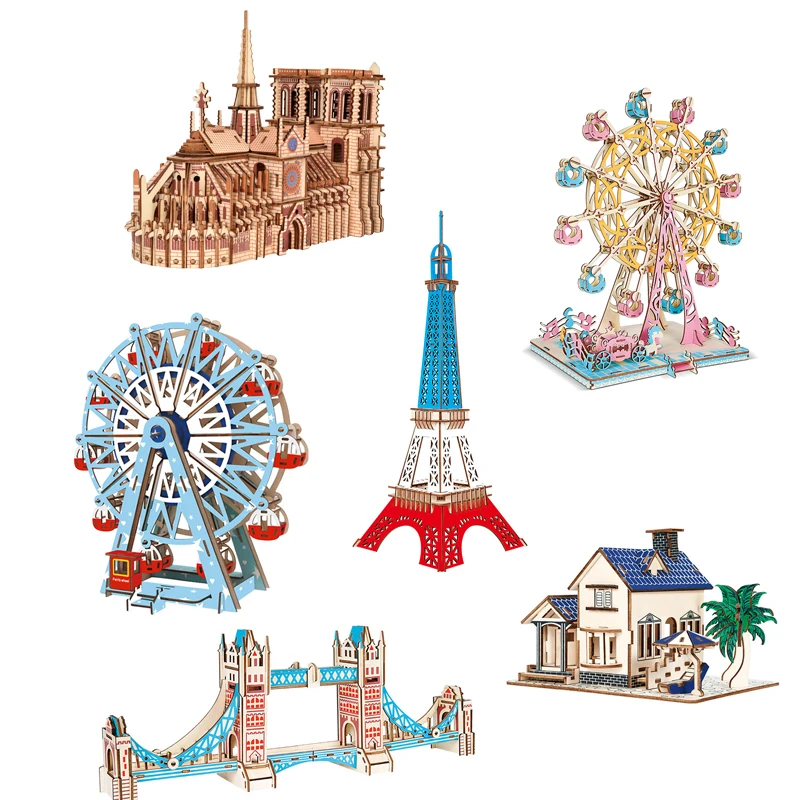 Всемирно Известные здания 3D красочная головоломка деревянная модель