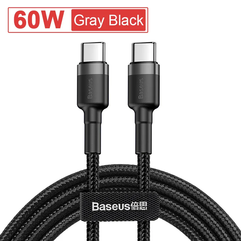 Кабель Baseus USB C к usb type C для Xiaomi Redmi Note 8 Pro Quick Charge 4,0 PD 100W быстрая зарядка для MacBook Pro зарядный кабель - Цвет: Gray 60W Cable