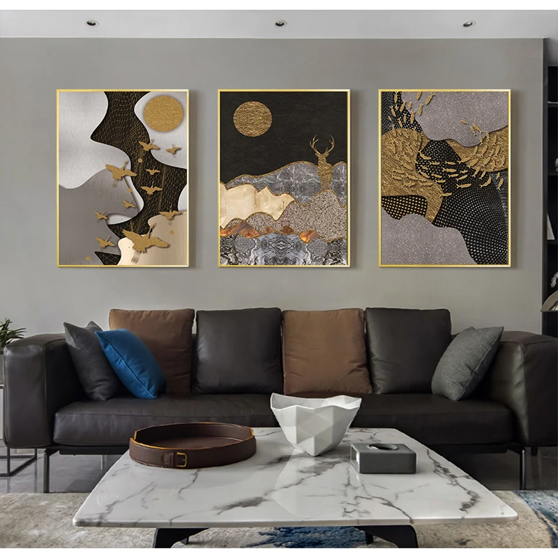 Абстрактная графика картины с оленем и рыбой постеры в скандинавском стиле