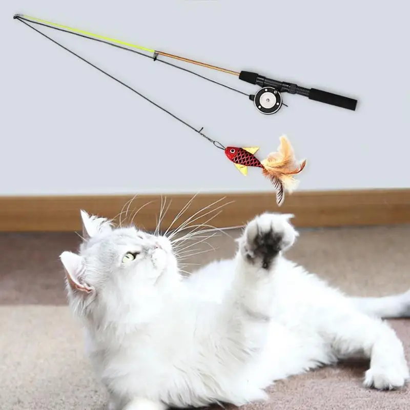 1PC Teaser Feather Toys for Kitten Funny Retractable Rod Cat Wand Head Pet Toy Product | Дом и сад