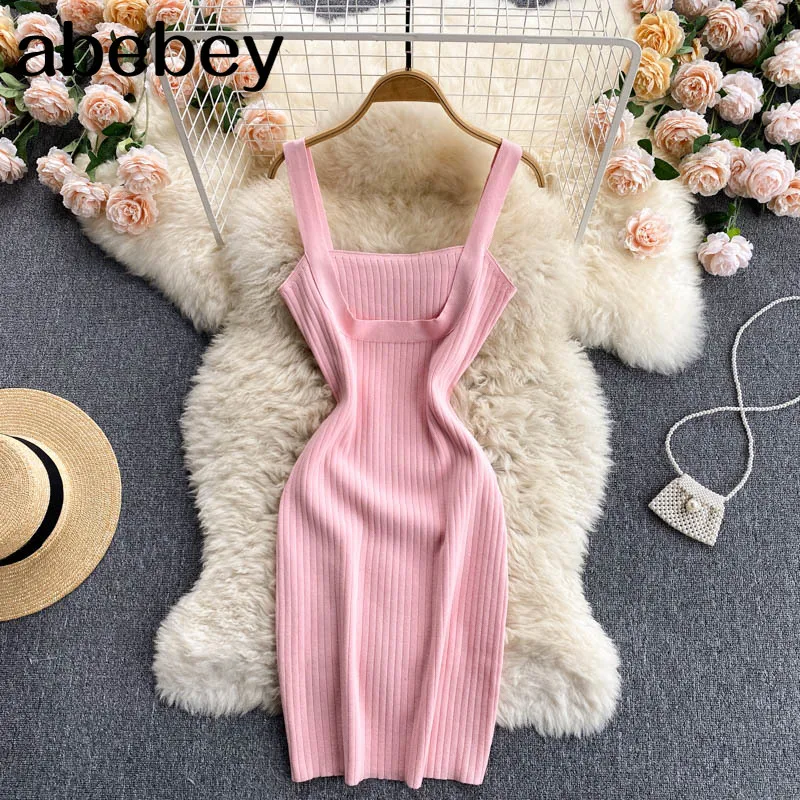 

Трикотажное платье-мини карамельных цветов, облегающее эластичное платье с U-образным вырезом, пикантные однотонные пуловеры без рукавов, л...