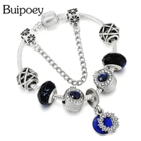 buipoey new star pendant blue crystal charm bracelets for women men original crown letter o beaded bracelet jewelry gifts