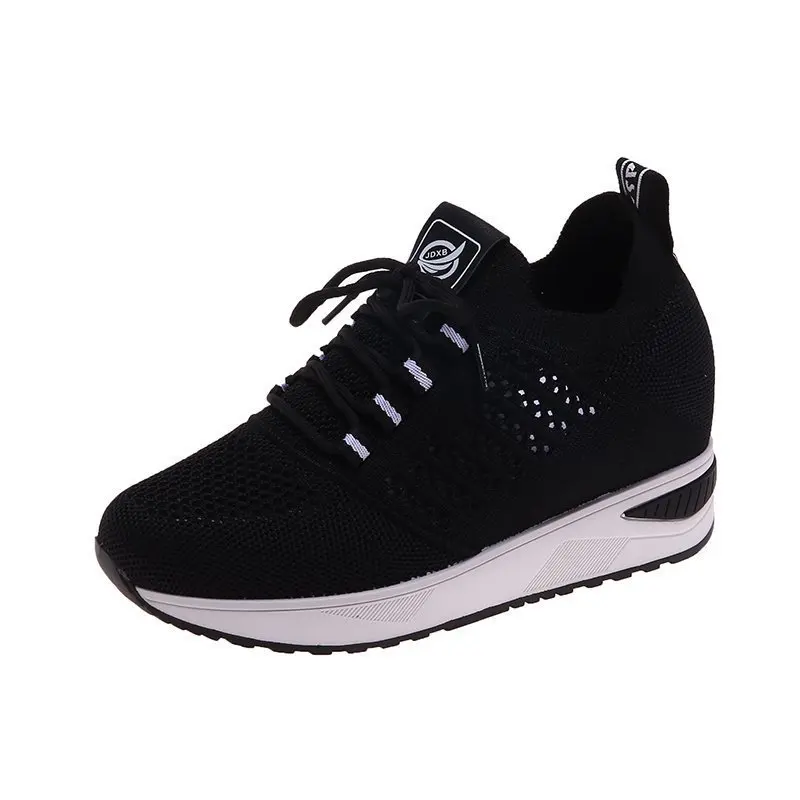 

New Women Sock Shoes Platform Sneakers Breathable Mesh Height-increasing Lace up Chunky Shoes Female Casual Flats Walking Shoes