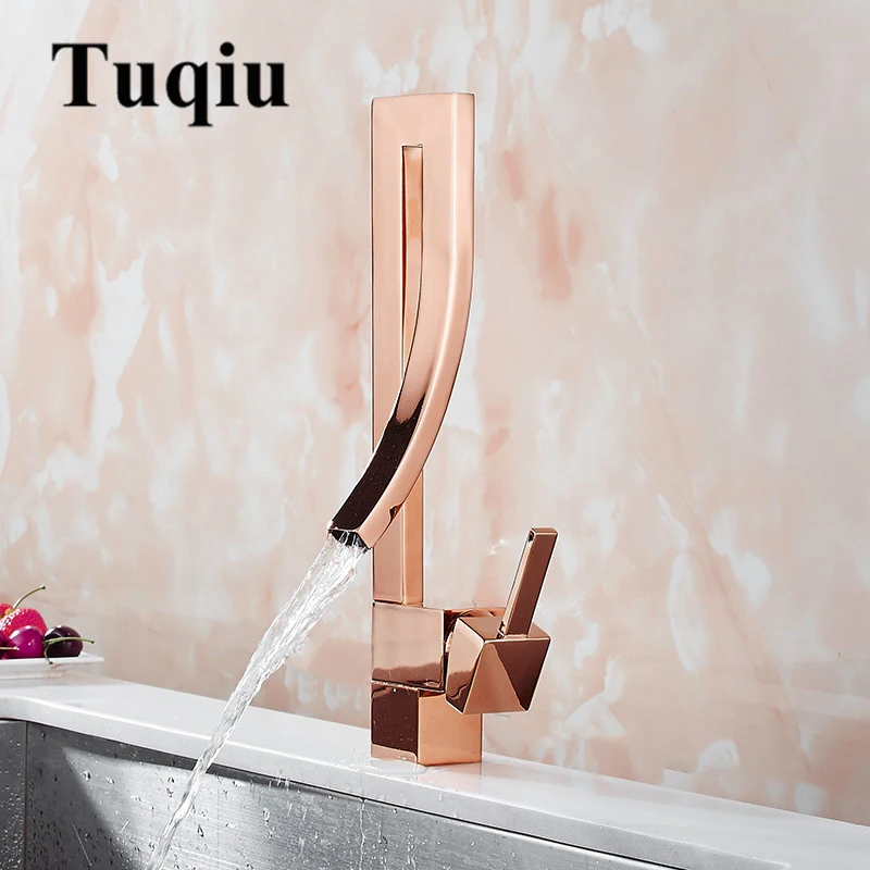 

Basin Faucets Rose Gold Brass Faucet Square Bathroom Sink Faucet Single Handle Deck Mounted Toilet Hot And Cold Mixer Water Tap
