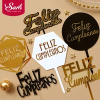 feliz cumplea%c3%b1os espa%c3%b1ol acrylic gold silver black happy birthday cake topper in spanish for party decoration baking supplies