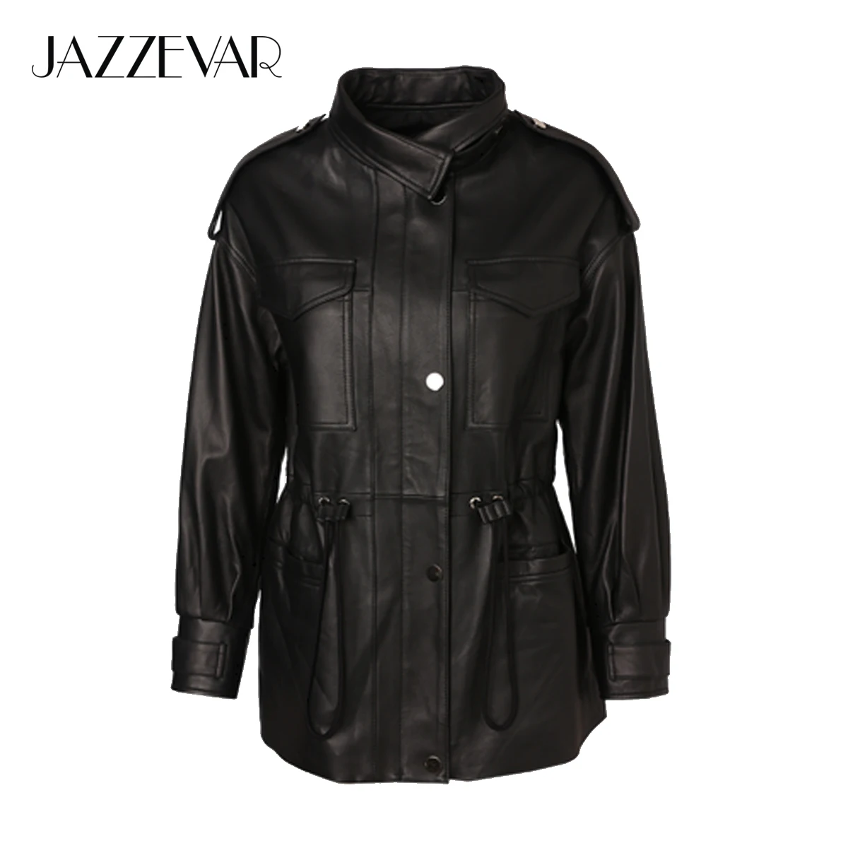 JAZZEVAR 2023 New High Fashion Women Real Sheep Skin Leather Jacket Genuine Casual Outerwear Safari Style Trench Coat