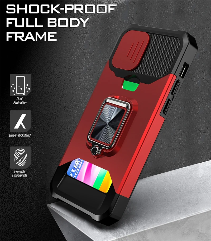 Camera Protection Magnetic Holder Case For iPhone 14 11 13 12 Pro Max XR X XS Max 7 8 Plus SE20 Shockproof Card Slot Stand Cover
