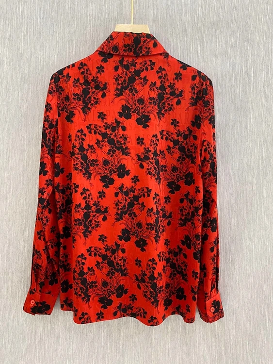 

2020 autumn and winter new fashion sexy women's lapel flower pattern decoration long-sleeved all-match shirt 1202