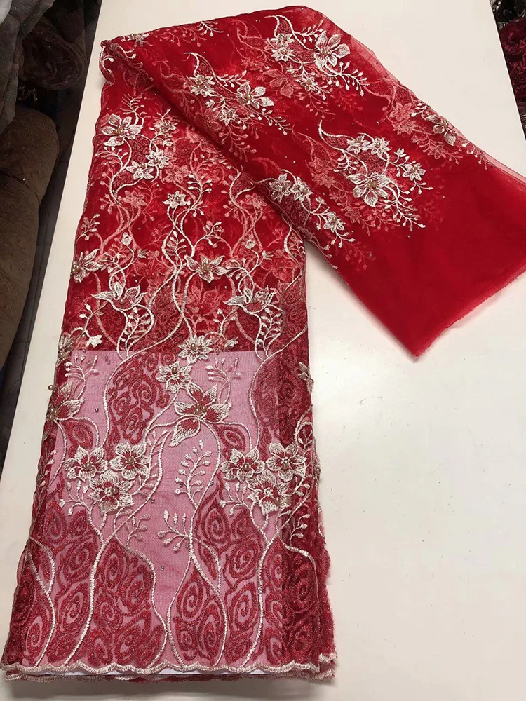 

Women dress fabric with stones ZF2 embroidered magic double-colors flowers with beads good quality African Tulle Lace Fabric