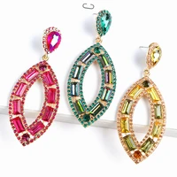 ztech greenyellow crystal earrings for women big oval pendants statement jewelry cute luxury rhinestone high quality bijoux