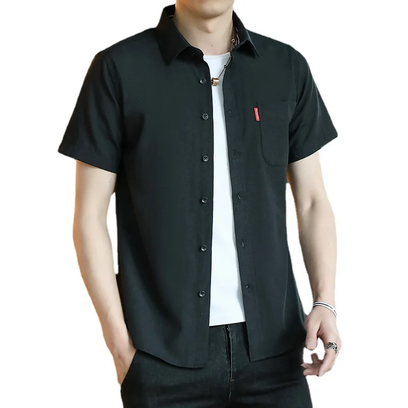 

2021 Summer Korean New Men's Pure Color Short Sleeve Shirt Youth Business Short Sleeve Shirt Professional Formal Wear