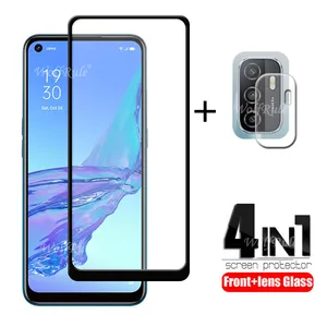 4 in 1 for oppo a53 glass for oppo a53 tempered glass full glue screen protector for oppo a91 a15 a52 a72 a92 a53 lens glass free global shipping