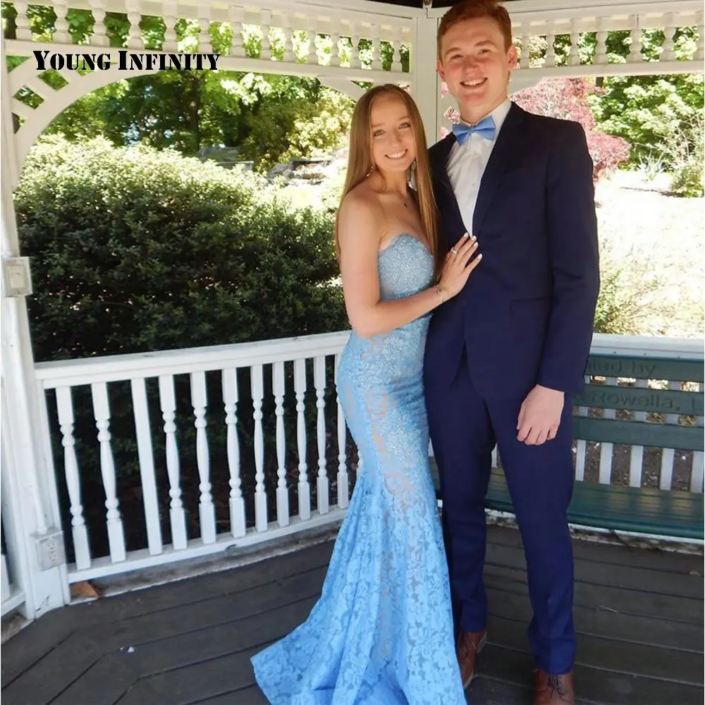 

New Arrival Sweetheart Sleeveless Prom Dress Backless Sweep Train Floor-Length Lace Appliques Sequined Mermaid Party Gown 2020