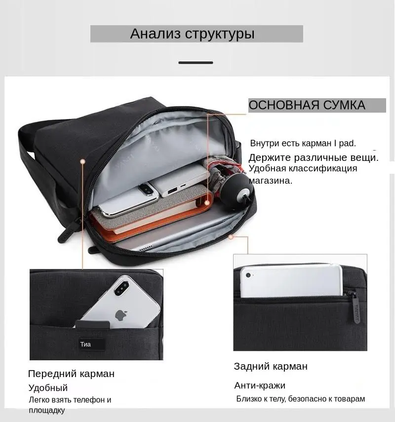 Cумка Mужская Мужская наплечная сумка TINYAT, легкая водонепроницаемая наплечная сумка для планшета(7,9 дюймов), 0,13 кг