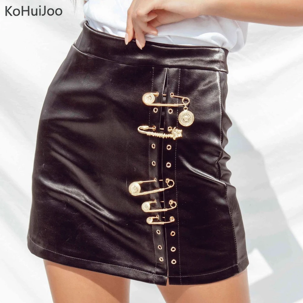 KoHuiJoo мини юбка из искусственной кожи Женская Летняя мода Подиумные короткие юбки