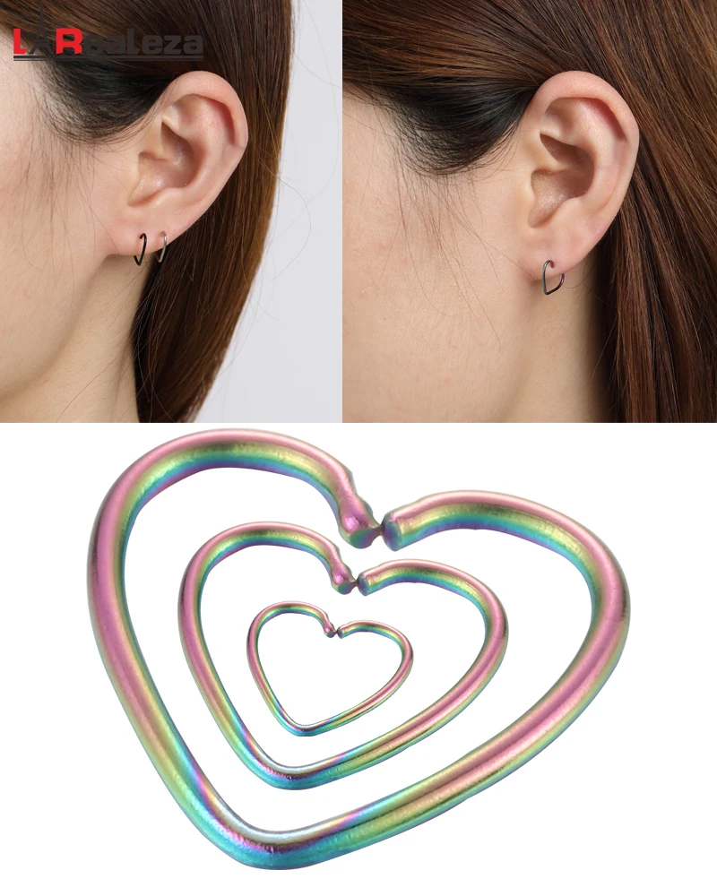 

316L Stainless Steel Heart-Shaped Earrings, Spiral Barbell Heart-Shaped Ear Clips, Human Body Piercing Jewelry