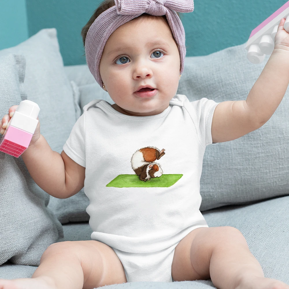 

Yoga Hamster Funny Print Cute Baby Girl Clothes Cartoon Kawaii Animal Newborn Infant Short Sleeve Rompers White Soft Bodysuits