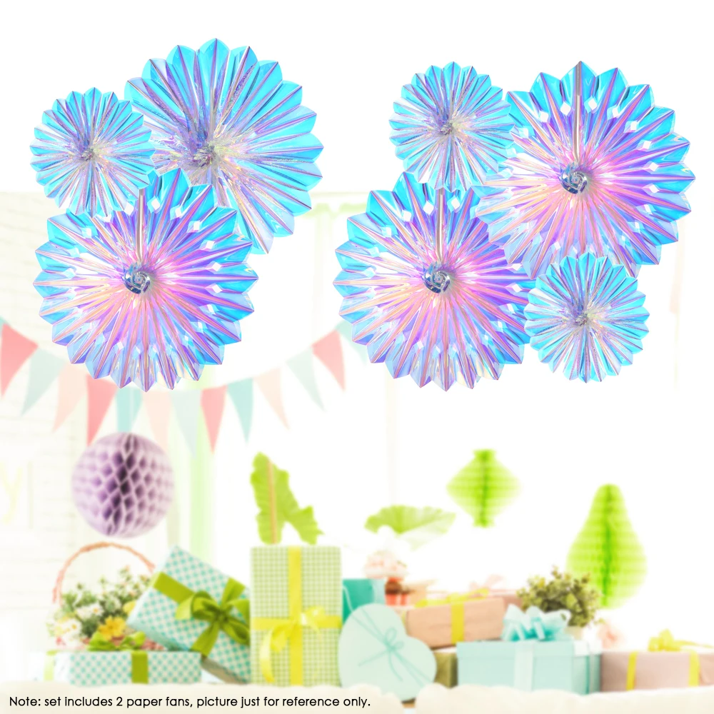 2pcs/set 6 inches &amp 12 Iridescent Decorative Hanging Round Paper Rainbow Shine PET Tissue Fans Party Ornaments Decoration | Дом и сад
