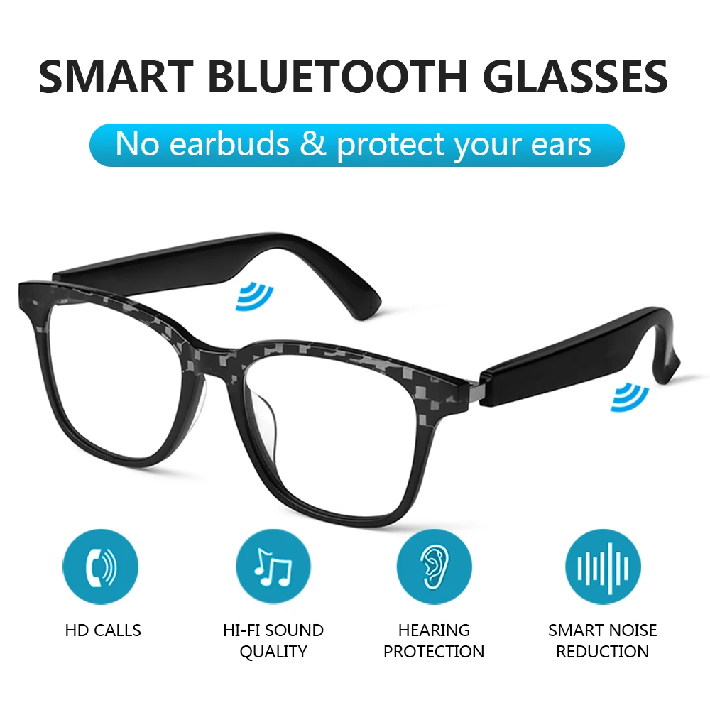 Wireless bluetooth smart glasses 5.0 TWS call music headset glasses replaceable lenses anti-blue light waterproof sports driving