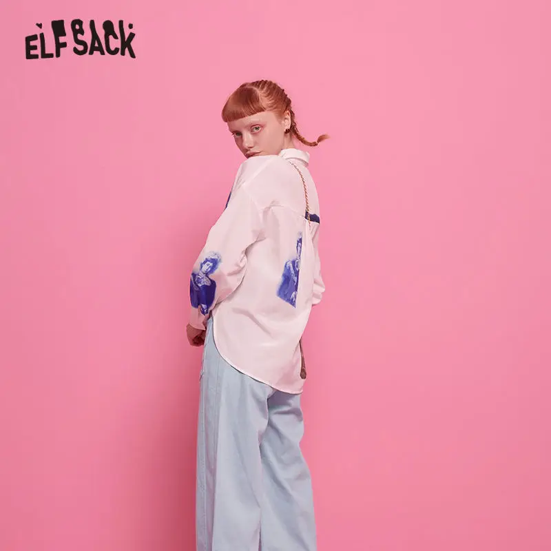 ELFSACK шифоновая блуза на пуговицах с принтом героями мультфильмов женская рубашка