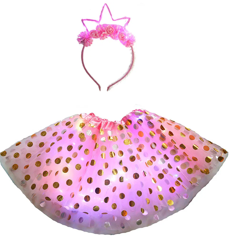 Светящаяся светильник Ка-пачка в горошек для девочек одежда Вечерние повязка на