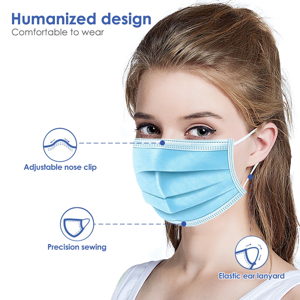 100 шт сплошной цвет маски со ртом для лица нетканые 3 слоя Одноразовые Анти-пыль