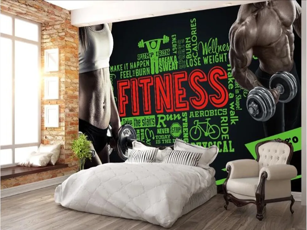 Milofi пользовательские 3D Фитнес Бодибилдинг большой ТВ фон обои росписи|Обои| |