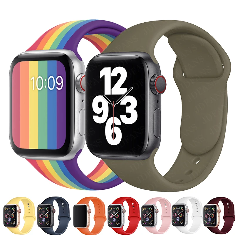 Фото Радужный мягкий силиконовый ремешок для часов Apple Watch 40 мм 44 42 38 спортивный