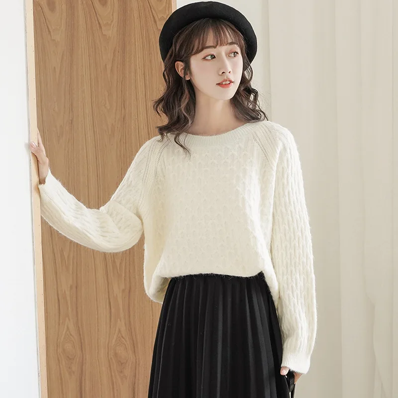 

Vintage Chic O-neck Sweater Women Argyle Plaid Knitting Tops Casual Loose Warm Knitted Jumper Female Autumn Winter 2020