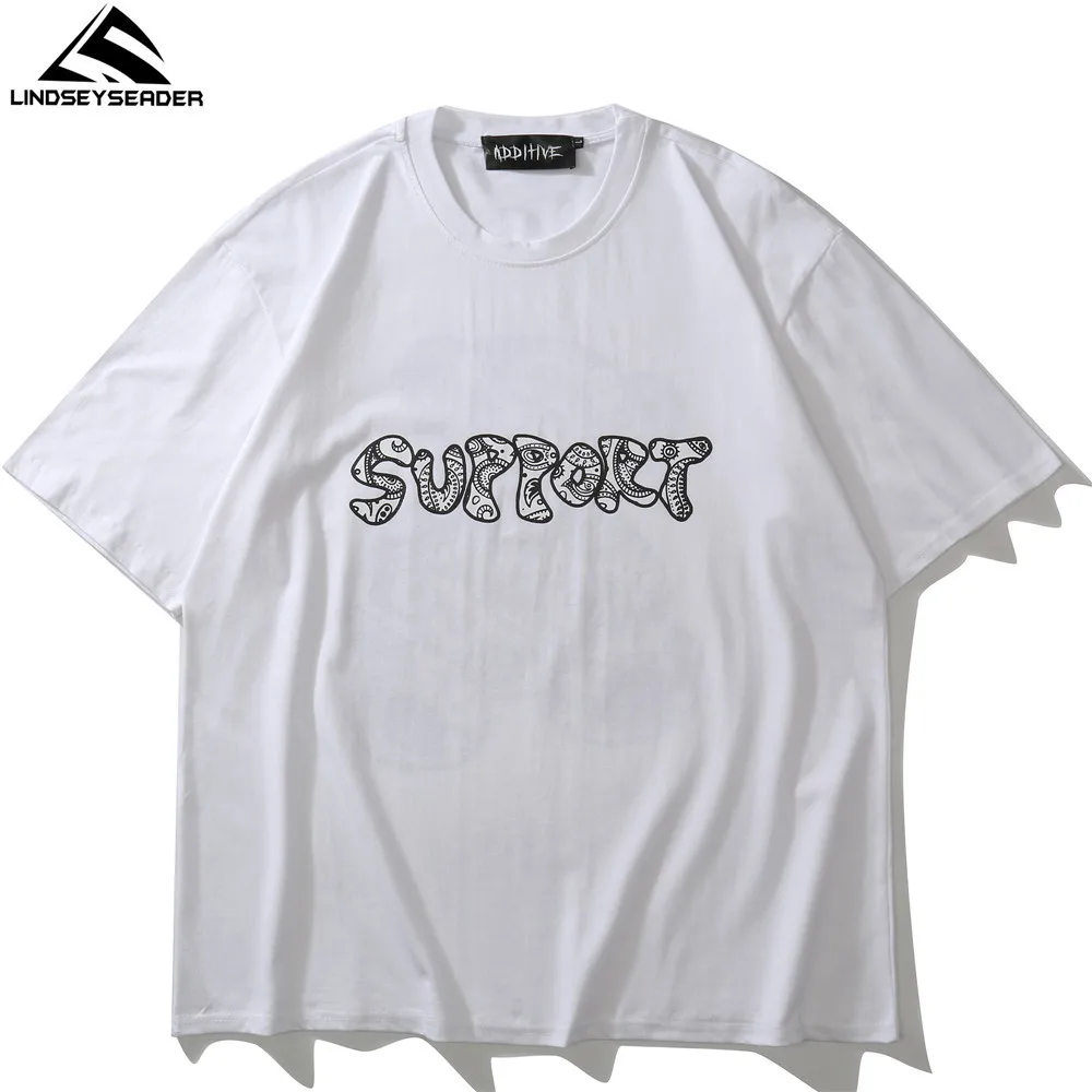 

LINDSEY SEADER Men's T-shirt Hip Hop Oversized Print 2021 Casual Harajuku Streetwear Summer Short Sleeve cotton Tops Tee Tshirt