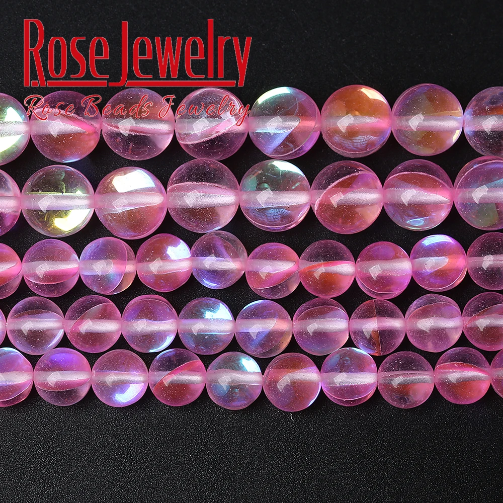 

Pink Austria Crystal Stone Beads Synthesis Moonstone Round Beads For Jewerly Making Bracelets Necklace 6 8 10 12mm 15" Wholesale