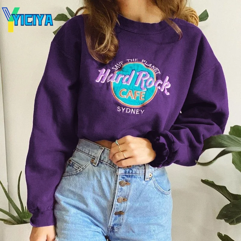 

YICIYA Printing Vintage Crewneck Sweatshirt Women Plus Size Casual Loose Tops Harajuku crop top Women's t-shirts y2k met femme