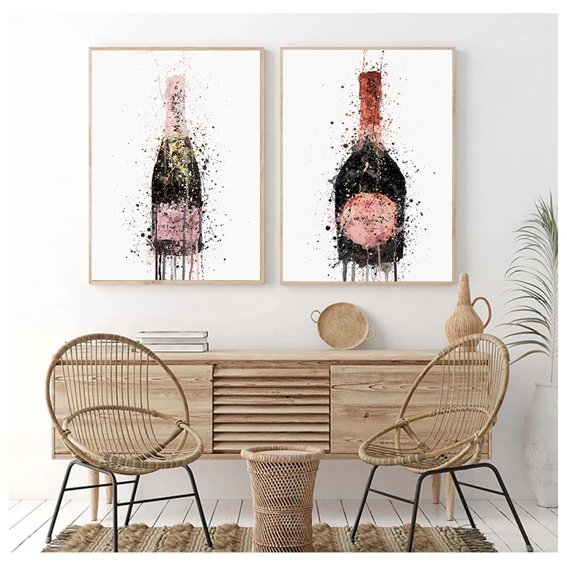 

Home Decor Prints Painting Nordic Style Champagne Graffiti Pictures Wall Art Modular Canvas Poster For Bedside Background