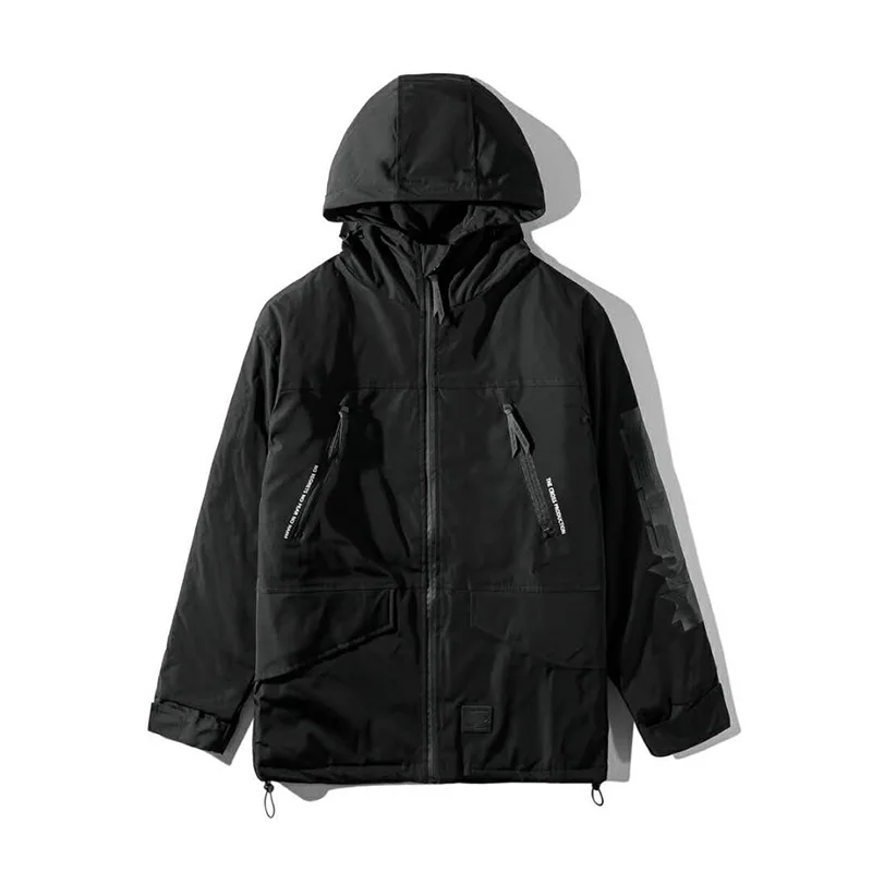 Croxx Techwear Men's Black Field Coat Water Resistant Windproof Quilted Lining Hoodie Jacket Hip Hop Punk Fashion | Мужская одежда