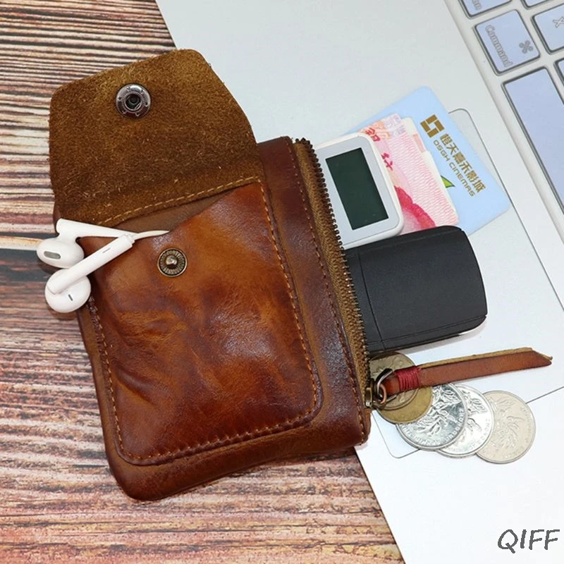 Кошелек для монет из натуральной кожи винтажный мини-кошелек на молнии сумка