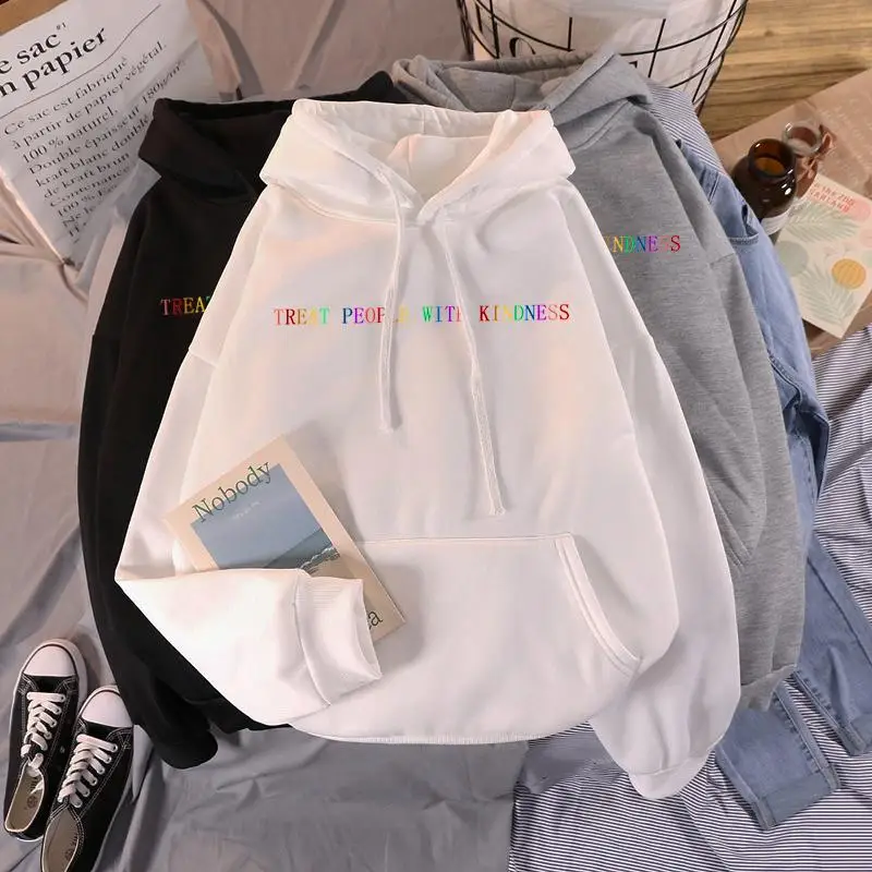 

Winter Casual Harry Styles Treat People with Kindness S-3Xl Fashion Women Vintage Casual Punk Letter Hip Hop Hooded Sweatshirt