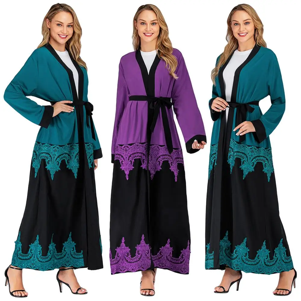 Кафтан с открытой передней частью, женское мусульманское кружевное Макси-платье, Молитвенное кимоно, исламское винтажное женское платье цз...