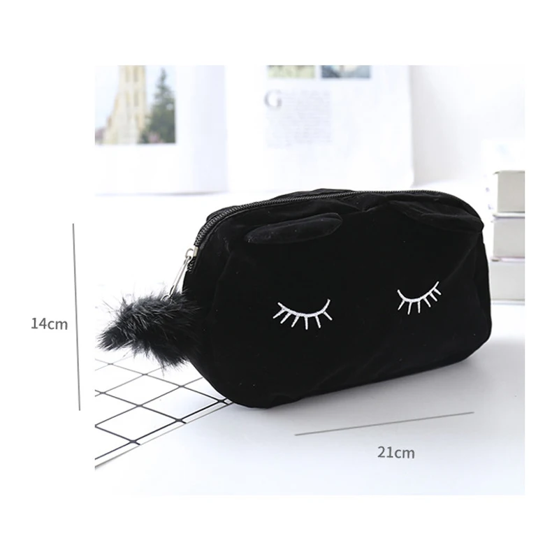 

Portable Cartoon Cat Cosmetic Bag Storage Case Travel Makeup Pouch Plush Large Pencil Girls Children Office School Stationery