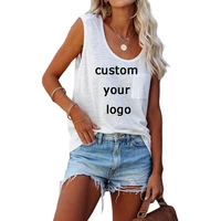 women top custom logo t shirt solid color vest casual big round neck pocket sleeveless t shirt