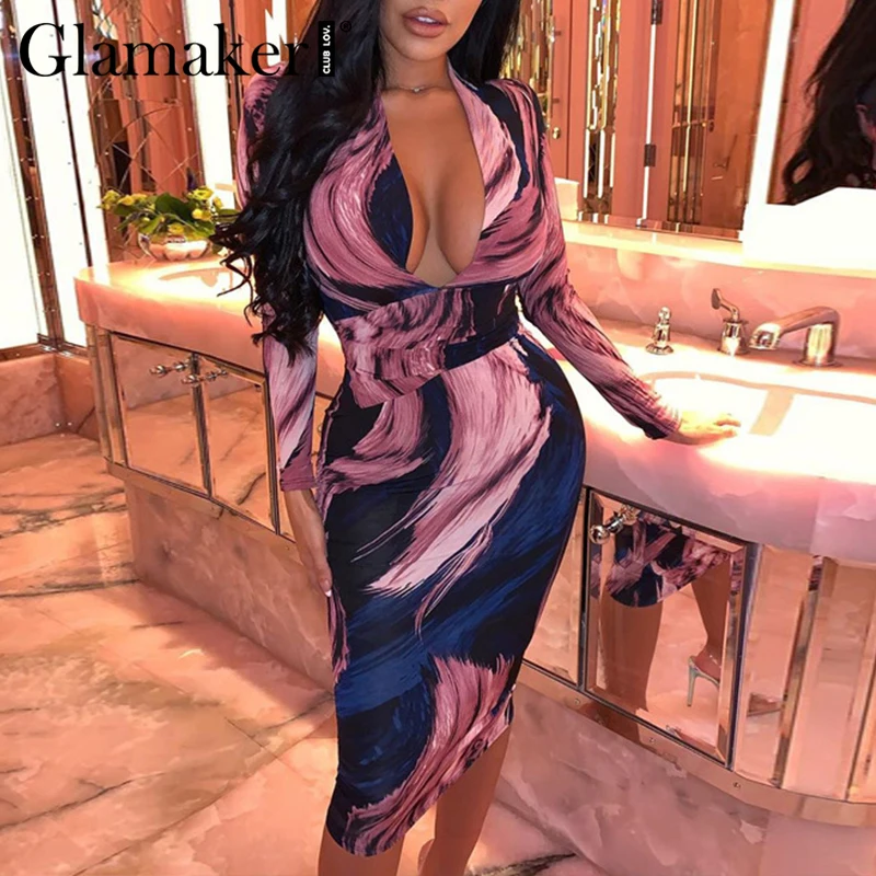 Женское платье-карандаш Glamaker фиолетовое платье с v-образным вырезом и длинным