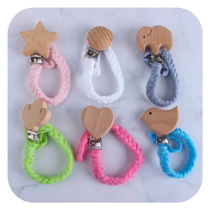 Kissteether-chupete de madera de haya con dibujos de animales, cadena tejida a mano para beb&eacute;, regalo creativo-2