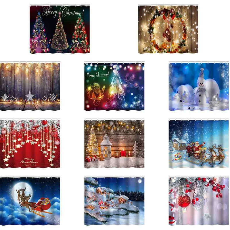 59x71 Inch High Quality Curtain Christmas Shower Bathroom Decoration Waterproof Forest Animals Deer | Дом и сад