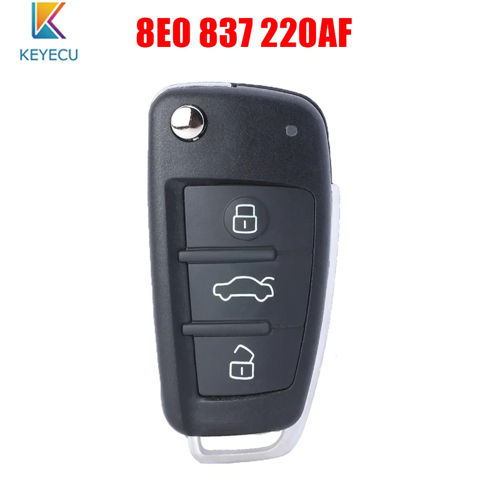KEYECU Складной Дистанционный брелок 3 кнопки 433 МГц с 8E чипом для Audi Q7 - FCC ID: 8E0 837 220AF