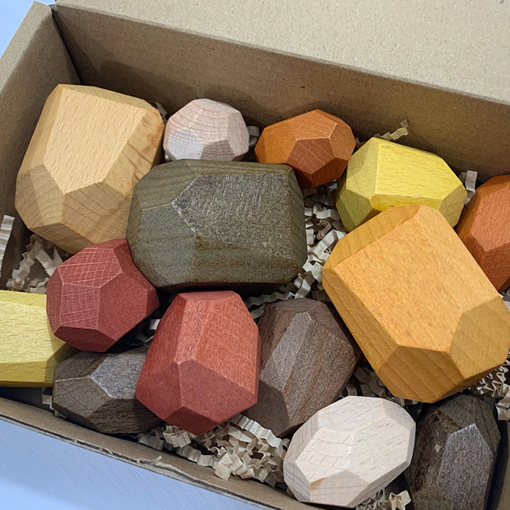 

Wood Color Stone Jenga Building Blocks For Children 15Pcs Wooden Stone Indoor Ornament Blocks Stacking Game Kid Educational Toy