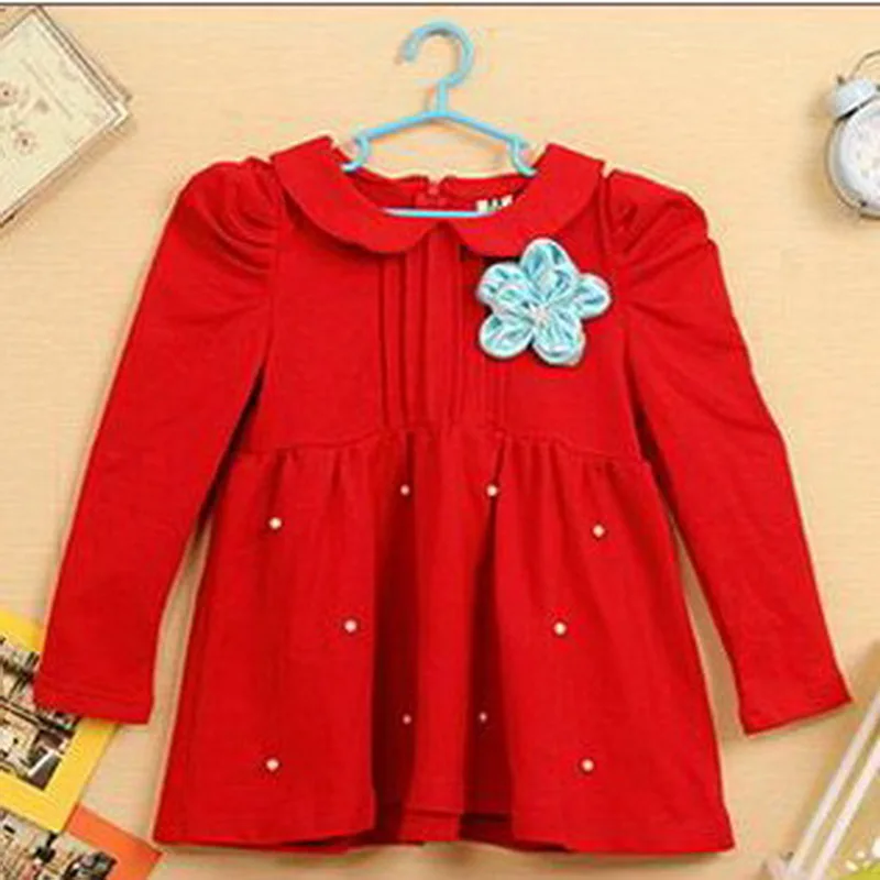 Красное зимнее платье принцессы для девочек хлопковое детское осеннее с длинным