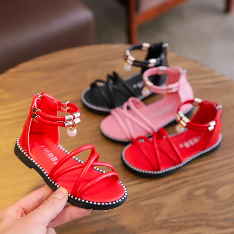 Sandalias para niños y niñas, zapatos de princesa de fondo suave con cremallera, sandalias antideslizantes planas grandes, novedad de verano 2022